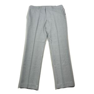 Perry Ellis Slim-Fit Twill Pants Mens 34x32 Light Grey Windowpane Stretch NEW